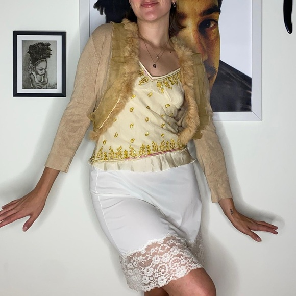 Y2K Fur Lined Tan Jos A Cropped Cardigan - Picture 3 of 5